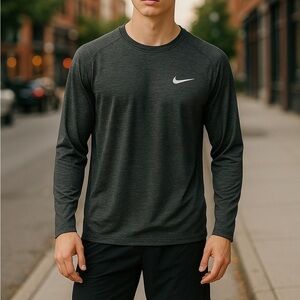 Nike Gray Long Sleeve Tee Athletic Casual